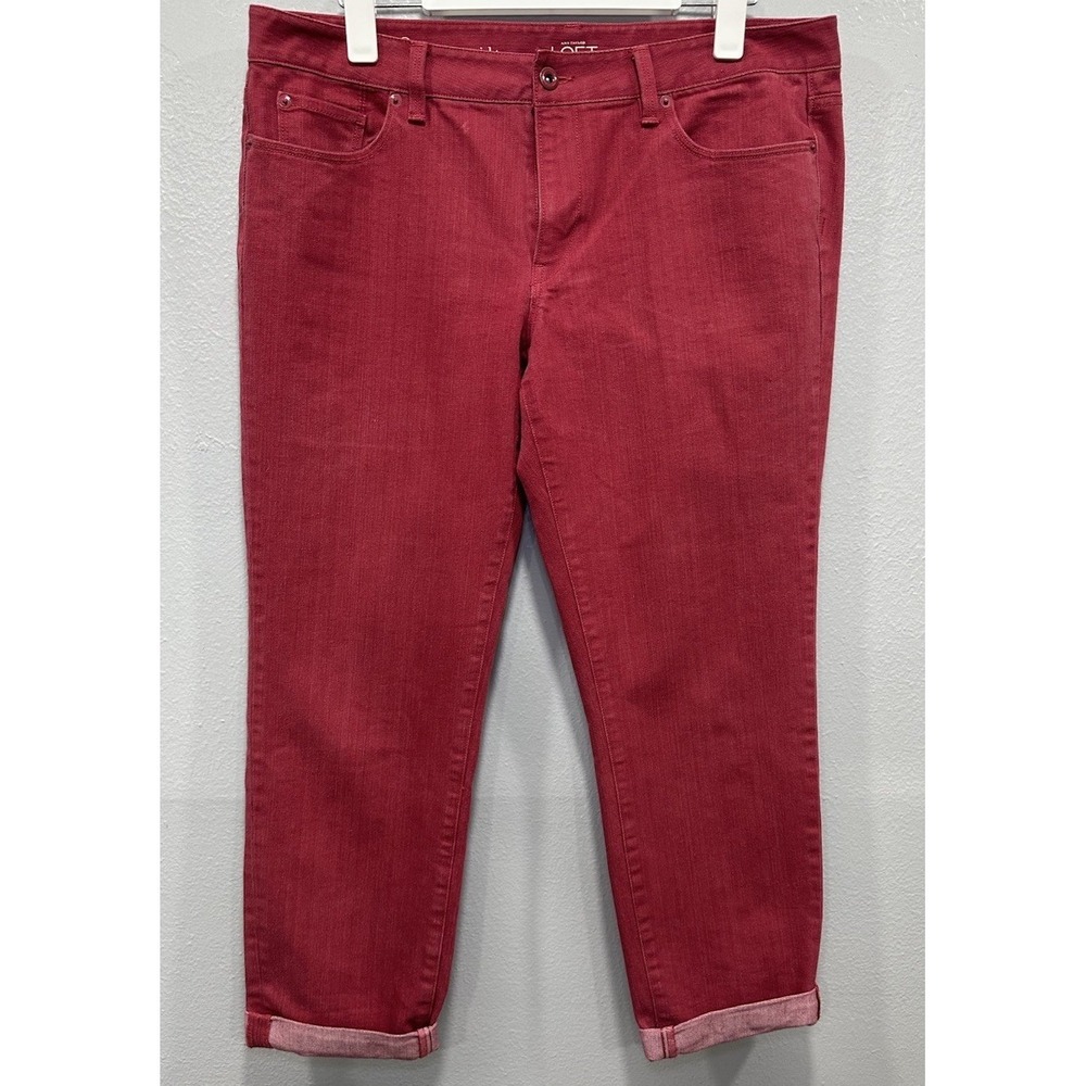 Ann Taylor Loft Jeans Women Size 12 Maroon Modern Straight Raw Cuffed Capris